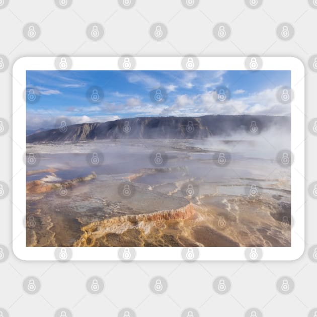 Steaming Colorful Landscape in Yellowstone Sticker by SafariByMarisa